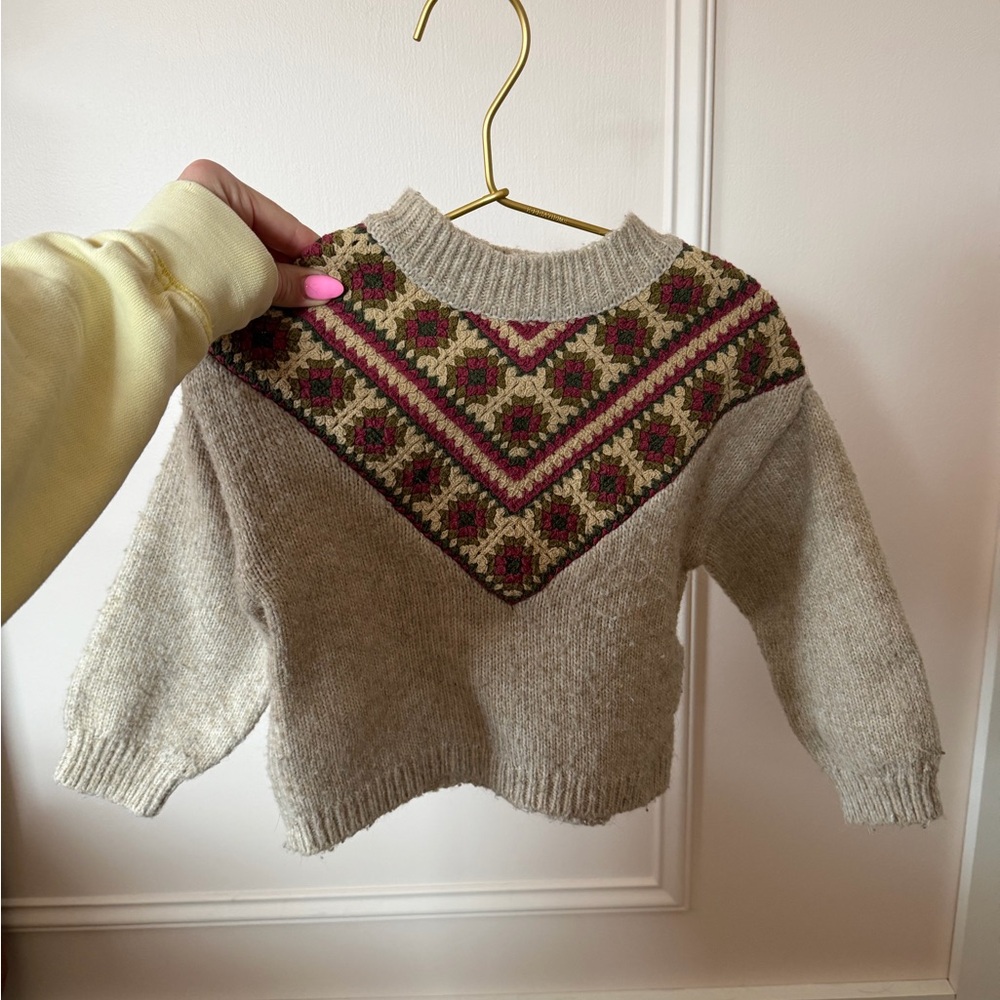 zara toddler oatmeal knit granny pattern sweater